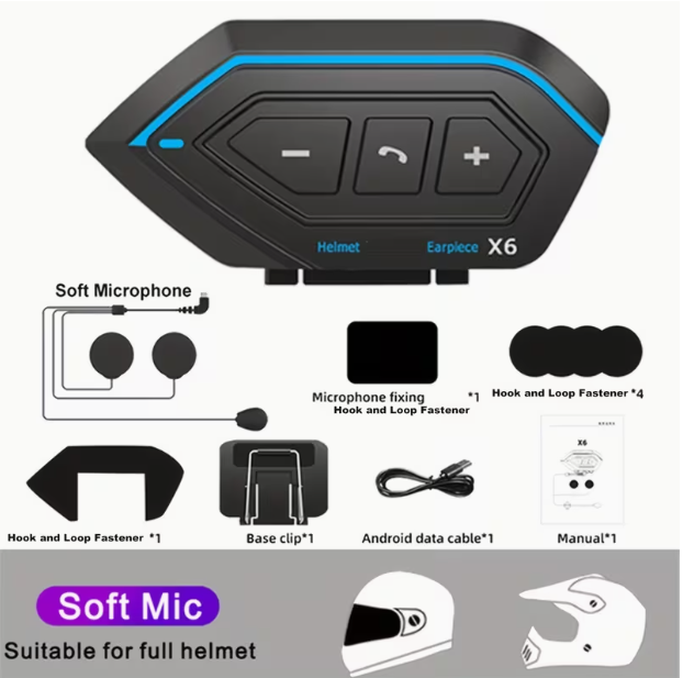 X6 Motorcycle Helmet Headset – Bluetooth 5.0 Wireless