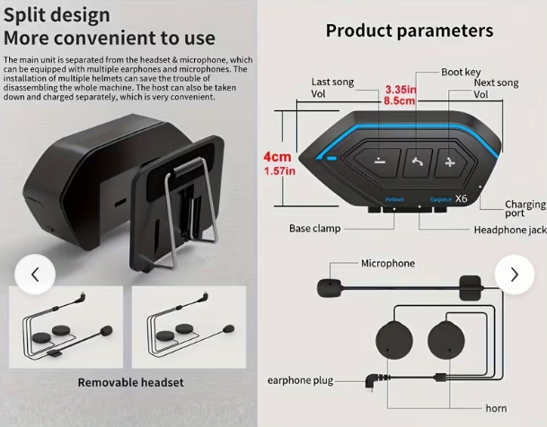 X6 Motorcycle Helmet Headset – Bluetooth 5.0 Wireless