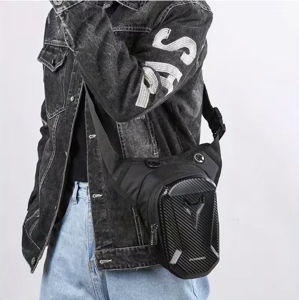 Motorcycle Leg Bag with Headphone Jack, Adjustable Shoulder Strap & Double Zipper Compartment