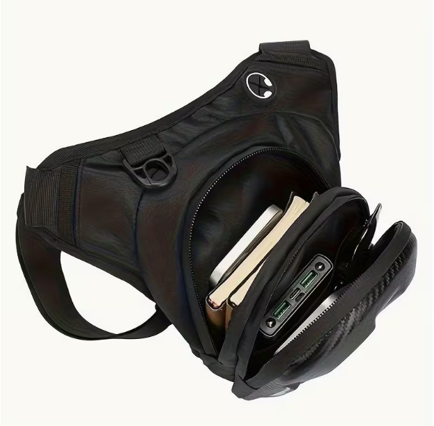 Motorcycle Leg Bag with Headphone Jack, Adjustable Shoulder Strap & Double Zipper Compartment