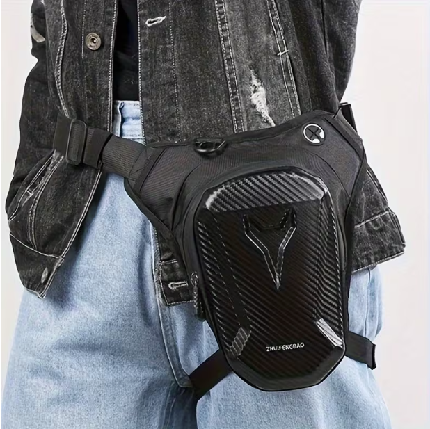 Motorcycle Leg Bag with Headphone Jack, Adjustable Shoulder Strap & Double Zipper Compartment