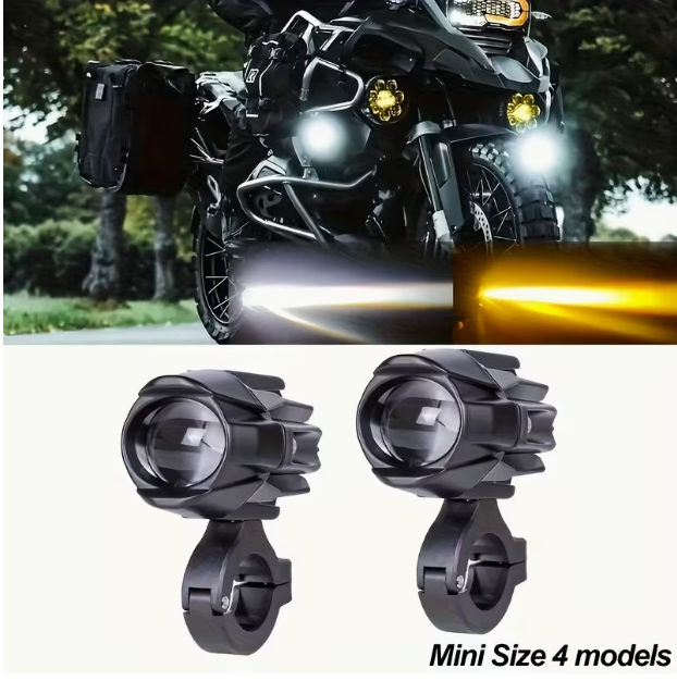 Dual Color LED Auxiliary Lights – Mini Motorcycle Spotlights (2pcs)