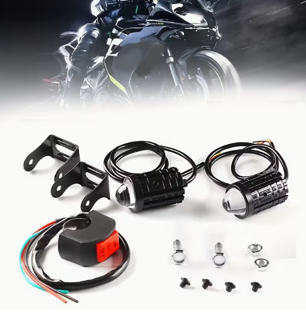 Dual Color LED Mini Headlights with Switch – 2pcs Spotlight Set
